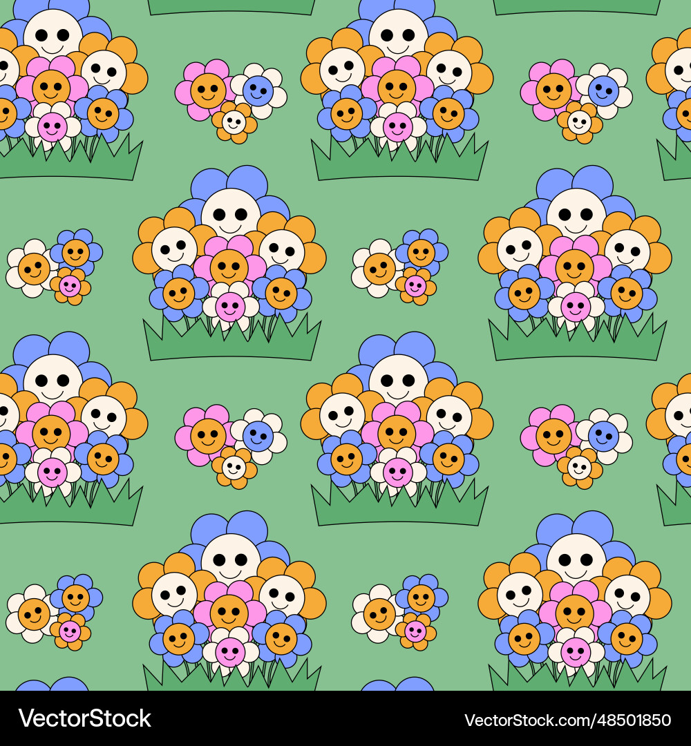 Seamless pattern with groovy chamomiles Vector Image