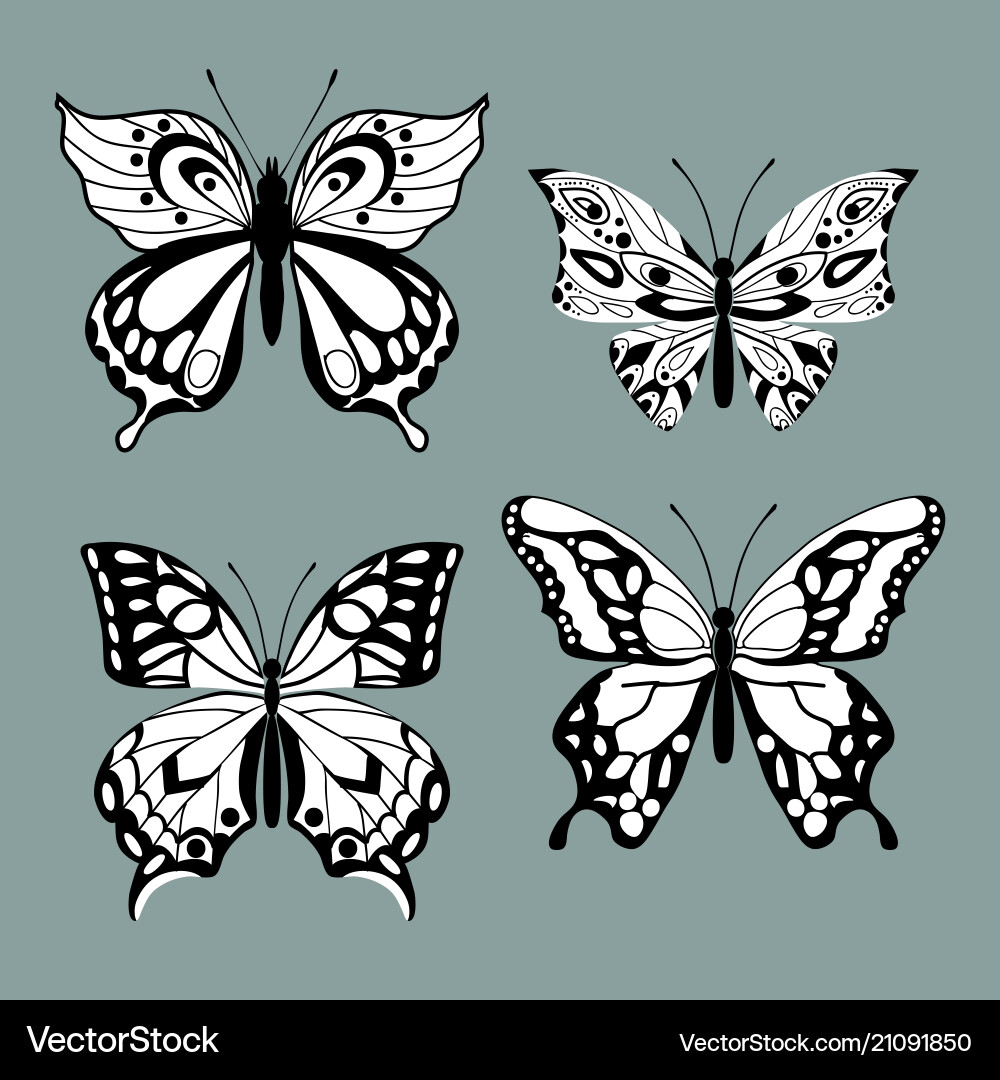 Set decorative butterflies vector image