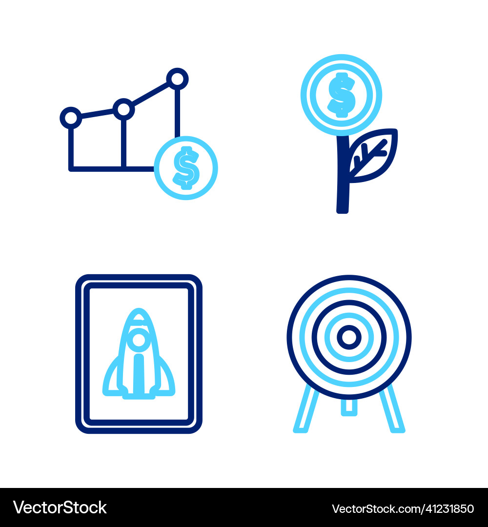Set line target startup project concept dollar Set line target startup project concept dollar vector image