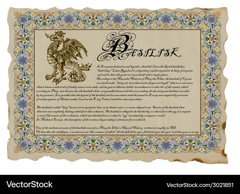 Basilisk Mythical Creature Line Art Vector Image