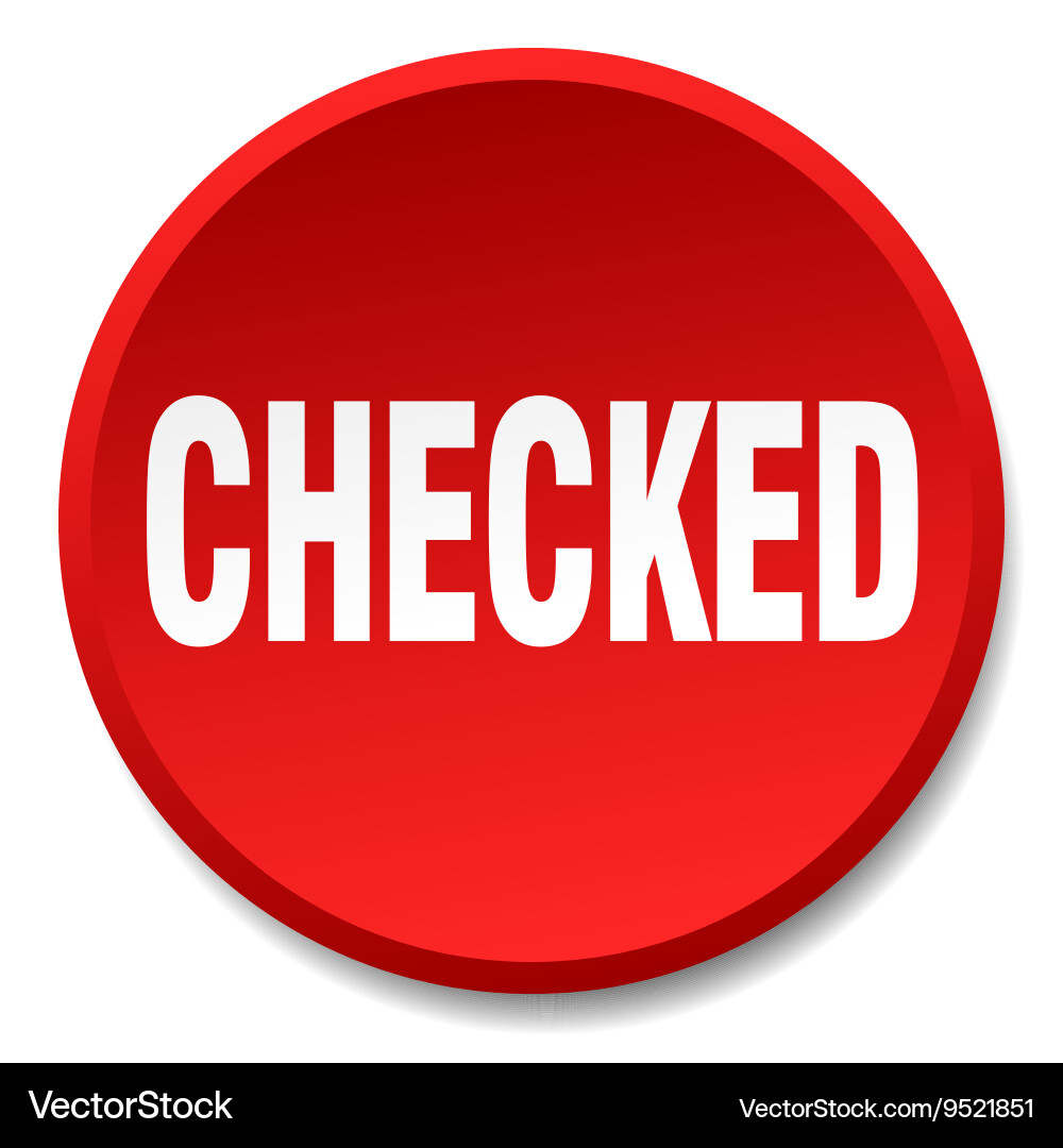 Checked red round flat isolated push button vector image