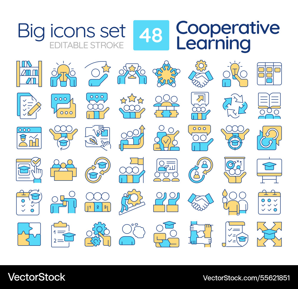 Cooperative learning rgb color icons set Cooperative learning rgb color icons set vector image