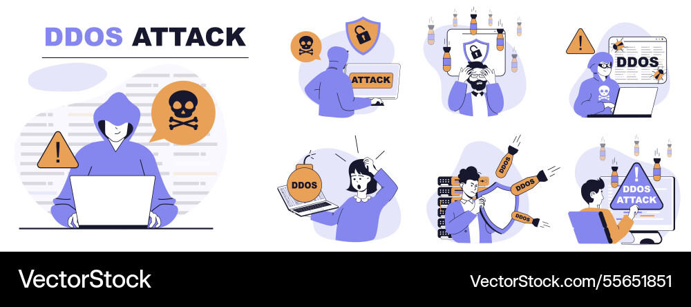 Ddos attack concept set in flat web design people Ddos attack concept set in flat web design people vector image