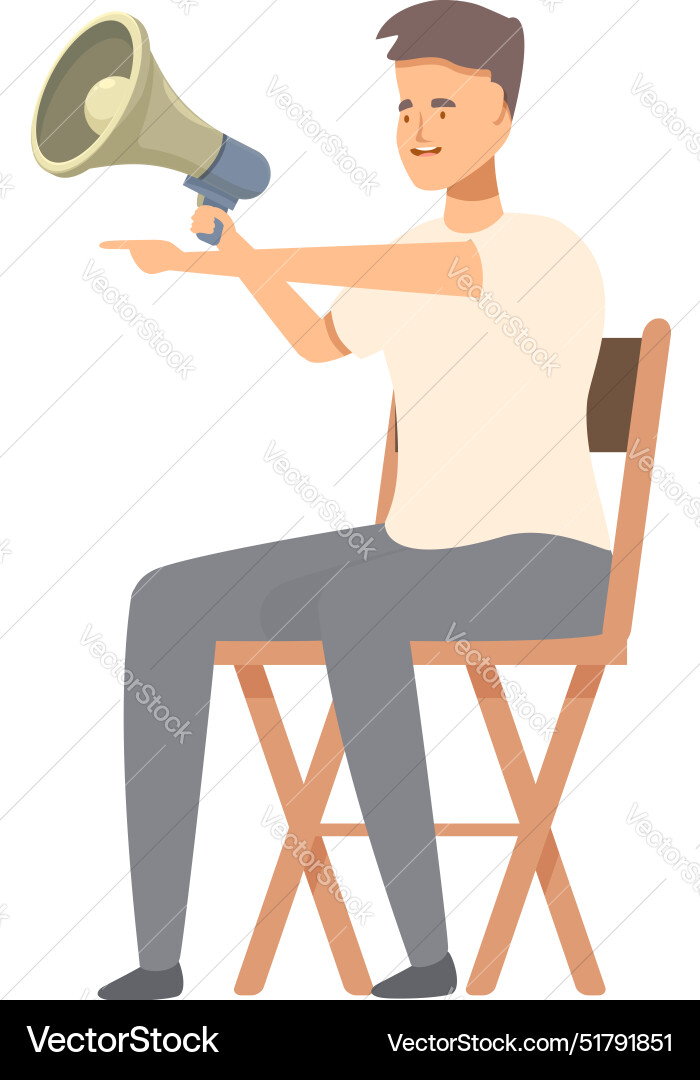 Film director sitting on chair holding megaphone Film director sitting on chair holding megaphone vector image