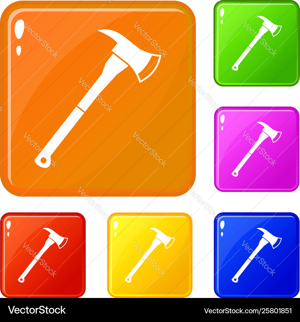 Firefighter axe icons set color Firefighter axe icons set color vector image