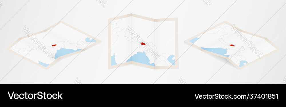 Folded map bhutan in three different versions vector image