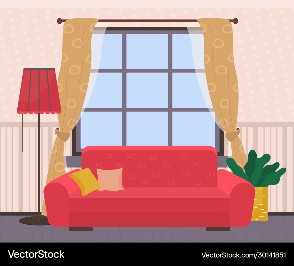 Living room sofa with cushion near window Living room sofa with cushion near window vector image