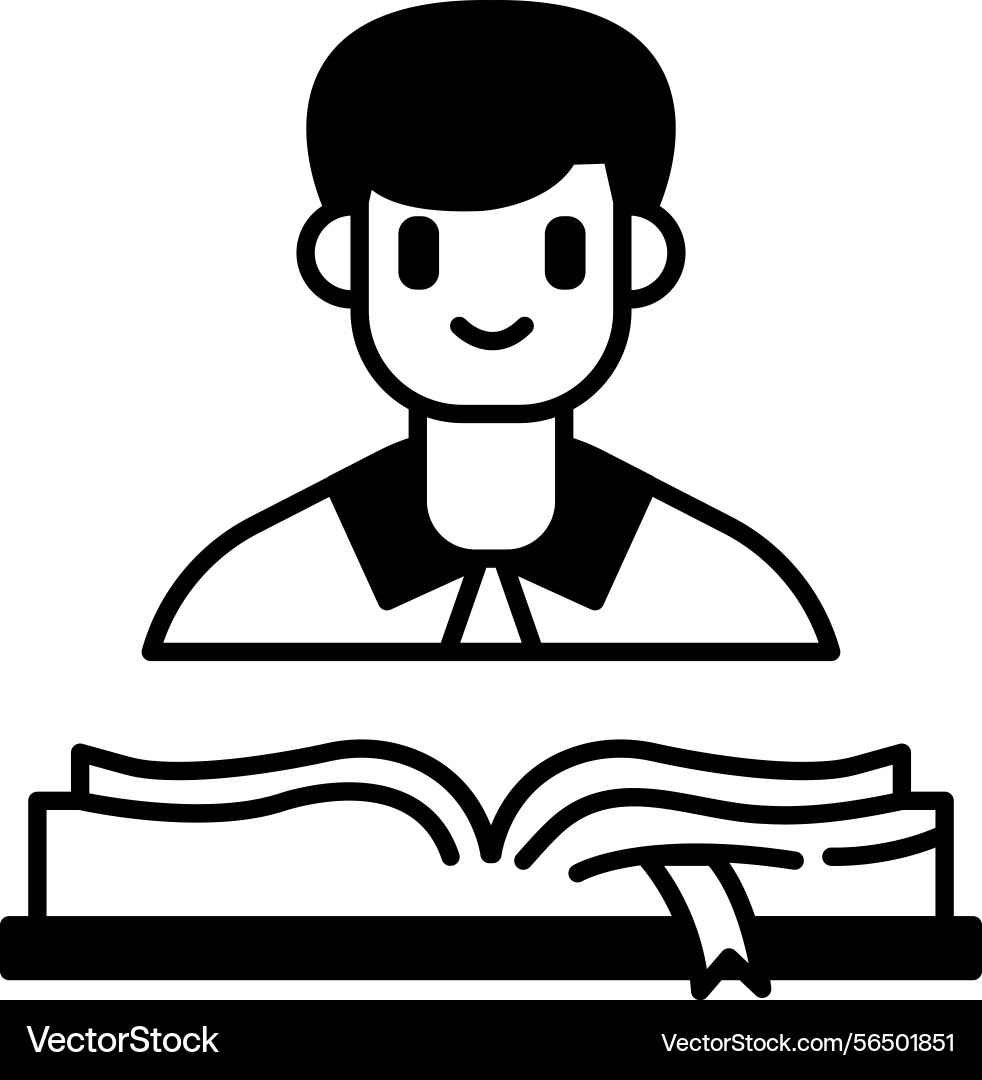 Man is sitting in front of an open book Man is sitting in front of an open book vector image