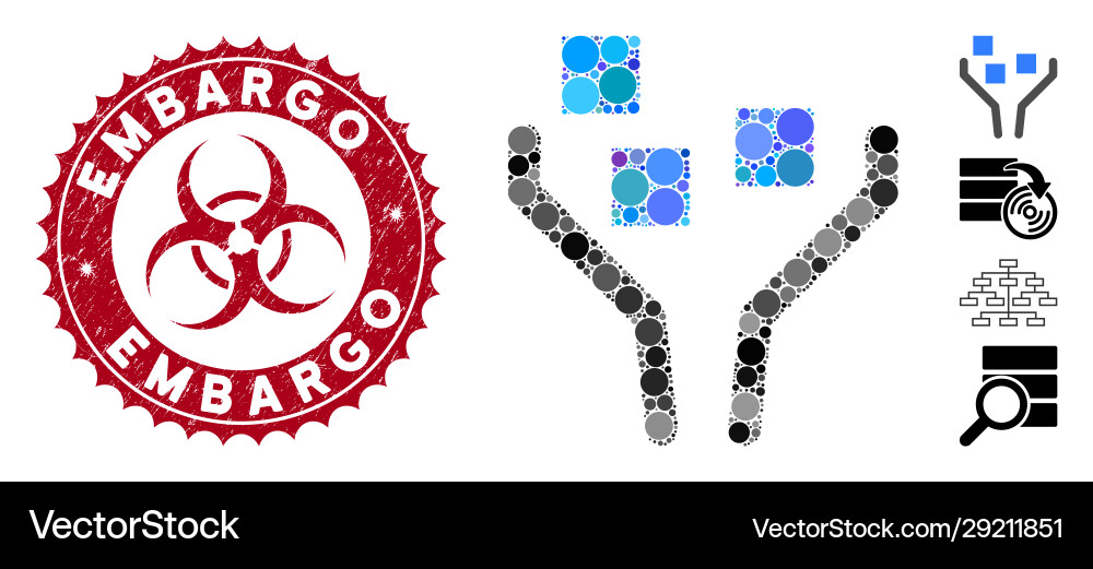 Mosaic data filtering icon with scratched embargo Mosaic data filtering icon with scratched embargo Vector Image