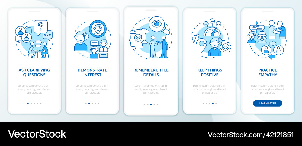 Practical steps to build charisma blue onboarding Practical steps to build charisma blue onboarding Vector Image