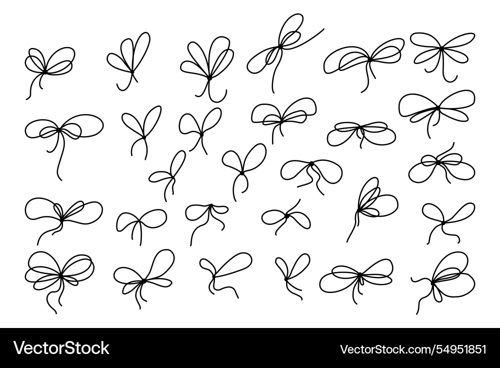 Ribbon bows set with simple line design Ribbon bows set with simple line design vector image