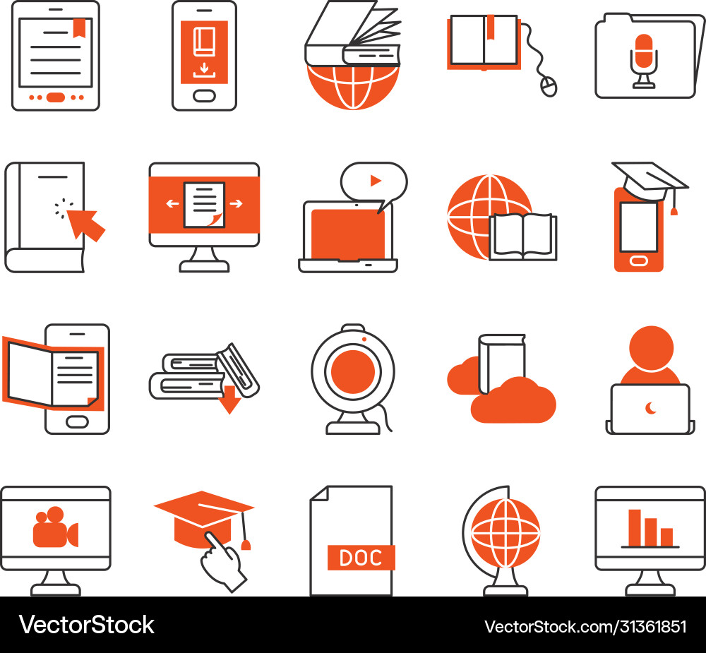 Web cam and online learning icon set half line vector image
