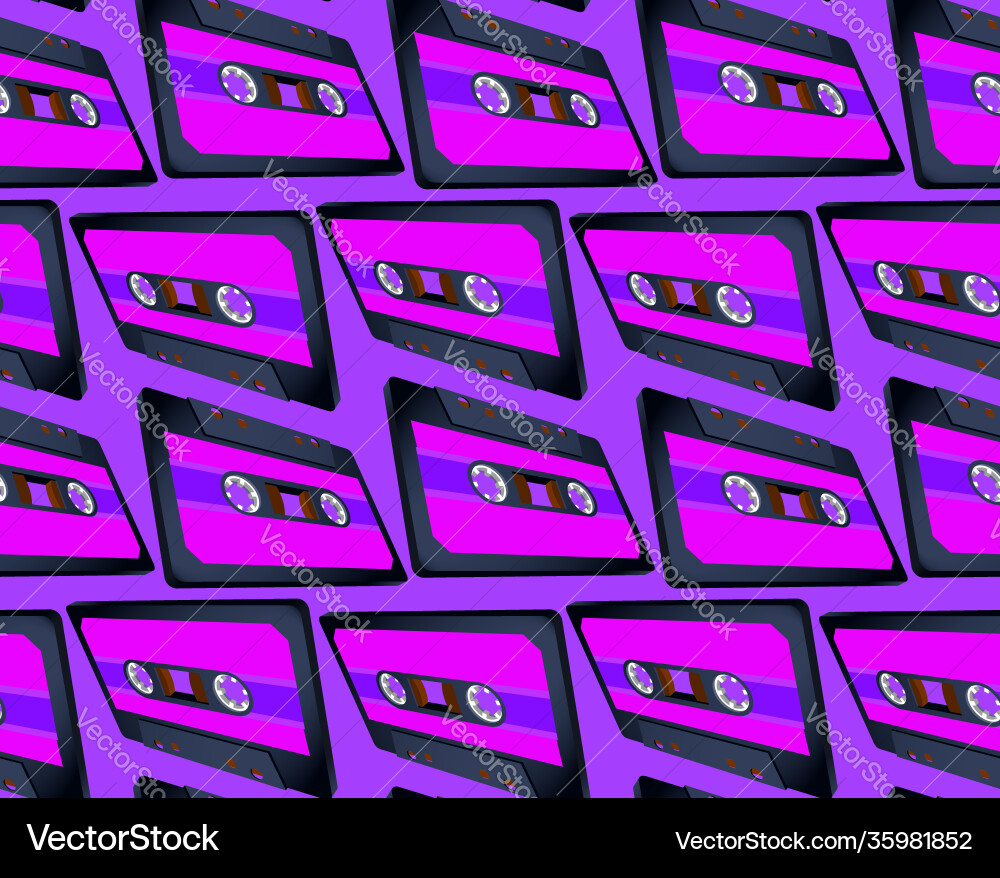 Compact cassette seamless pattern with floating Compact cassette seamless pattern with floating vector image