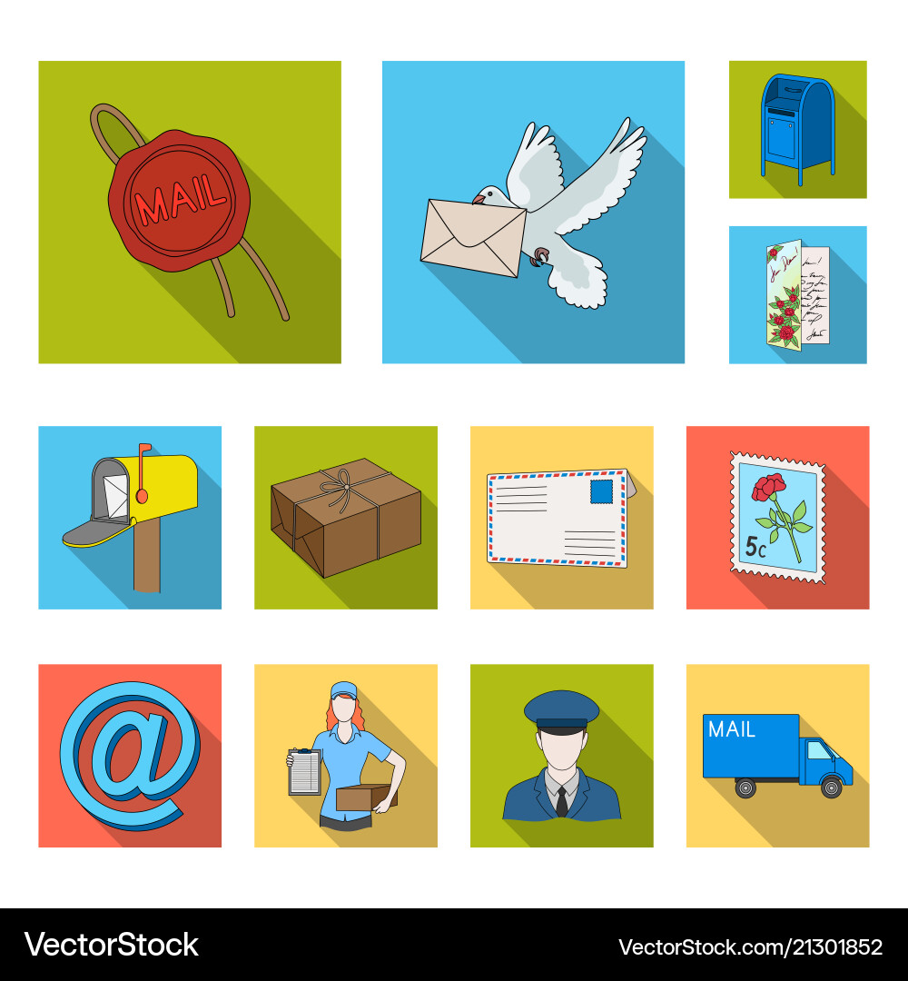 Mail and postman flat icons in set collection Mail and postman flat icons in set collection vector image
