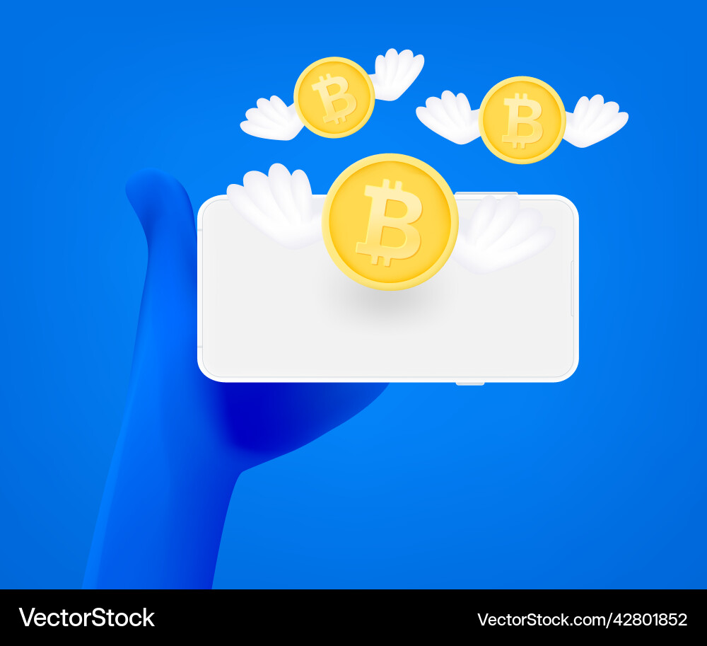 Mining bitcoins using mobile application 3d Mining bitcoins using mobile application 3d vector image