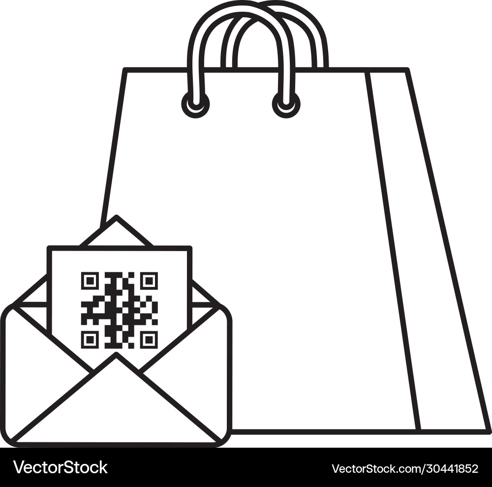 Qr code inside envelope and bag design vector image