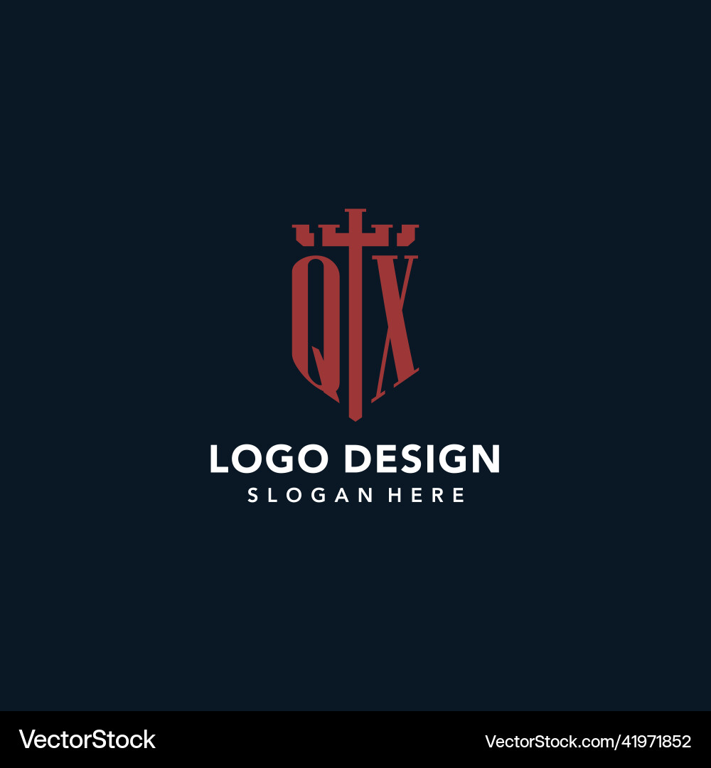 Qx initial monogram logos with sword and shield Qx initial monogram logos with sword and shield Vector Image