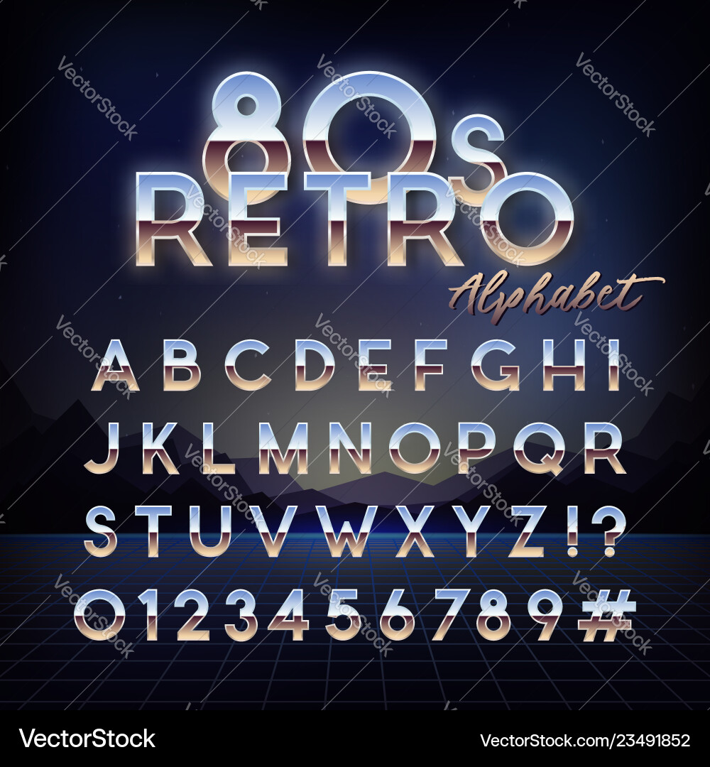 Retro Futuristic Alphabet - Shiny Chrome Vector Image