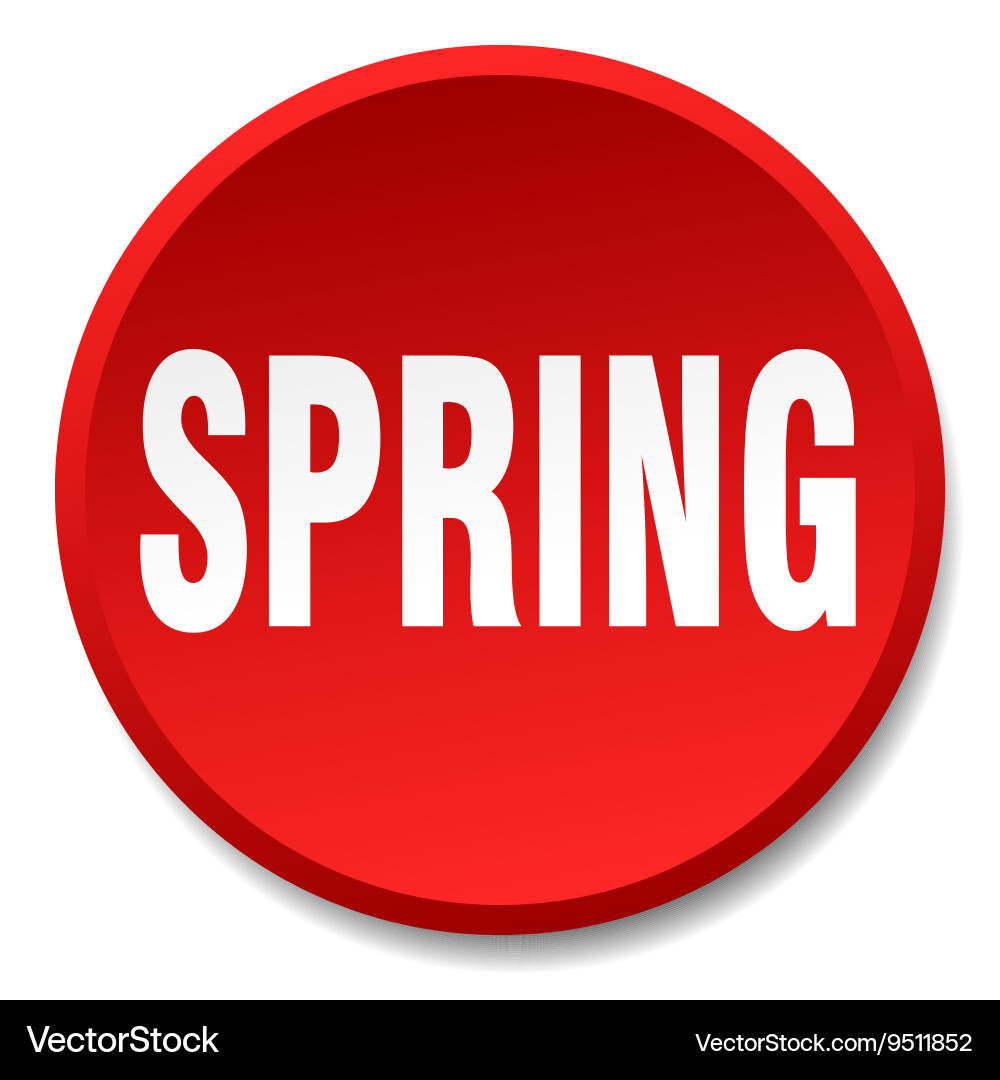Spring red round flat isolated push button vector image