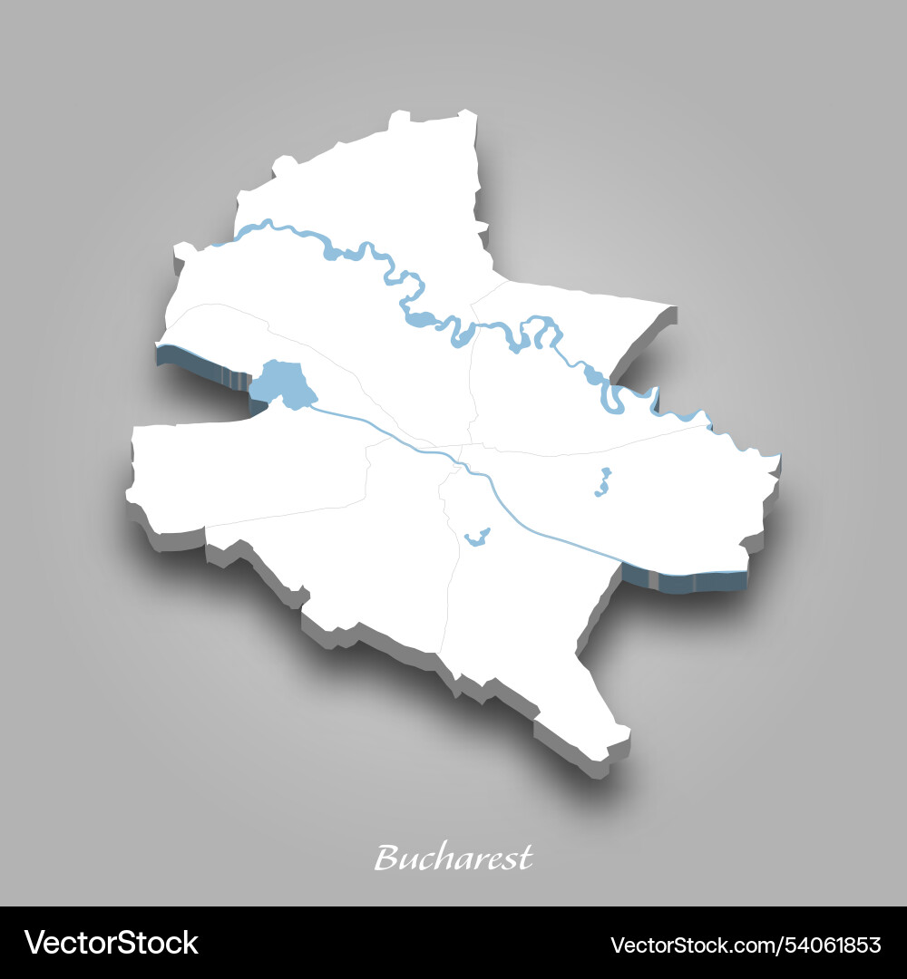 3d map of bucharest with waterways highlighted 3d map of bucharest with waterways highlighted vector image