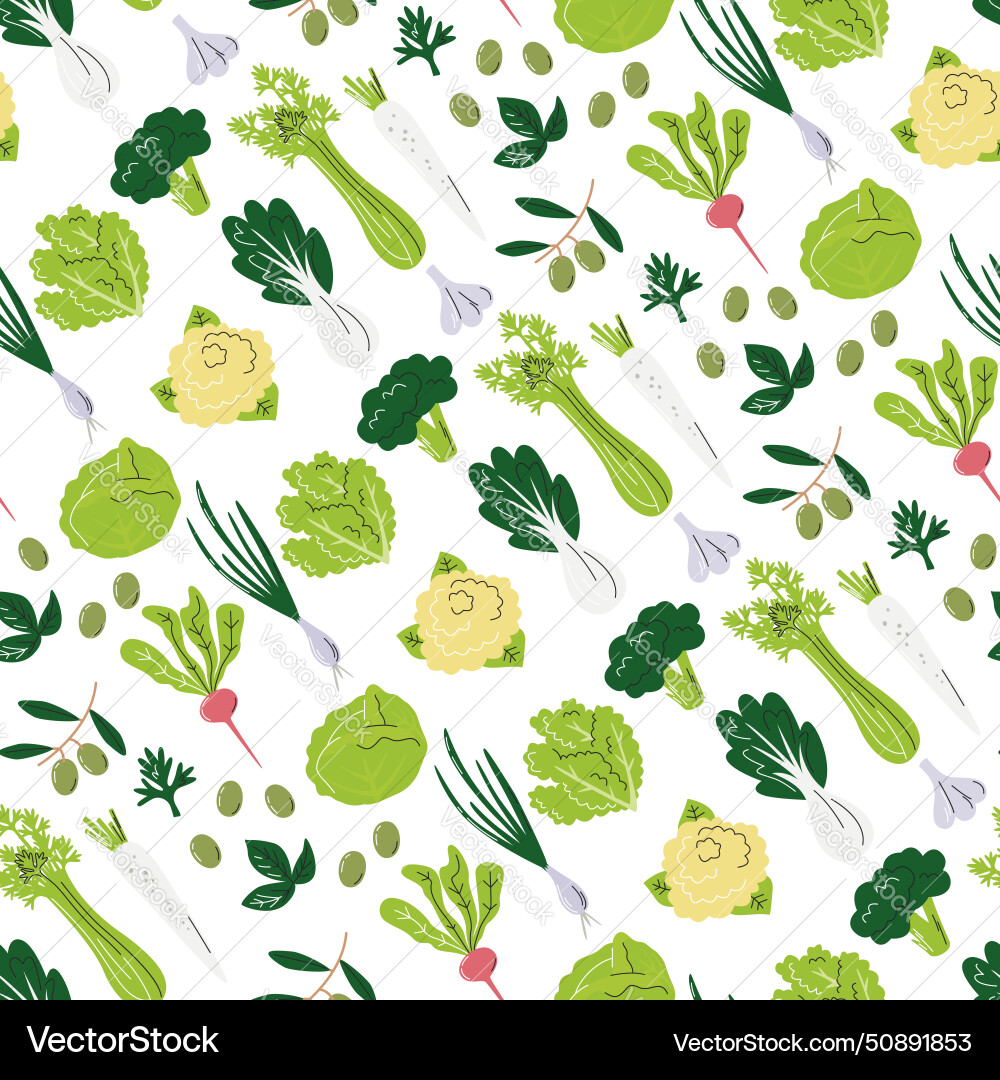 Celery and cauliflower seamless pattern design Vector Image