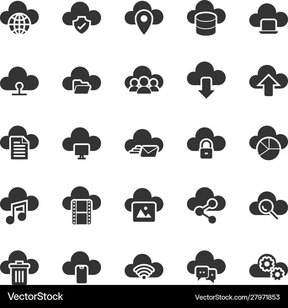 Cloud computing solid icon set Cloud computing solid icon set vector image