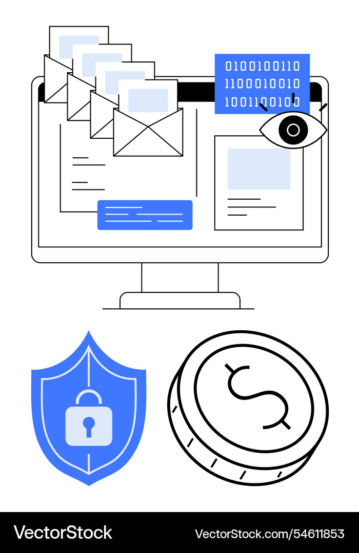 Digital security emails data monitoring Digital security emails data monitoring vector image