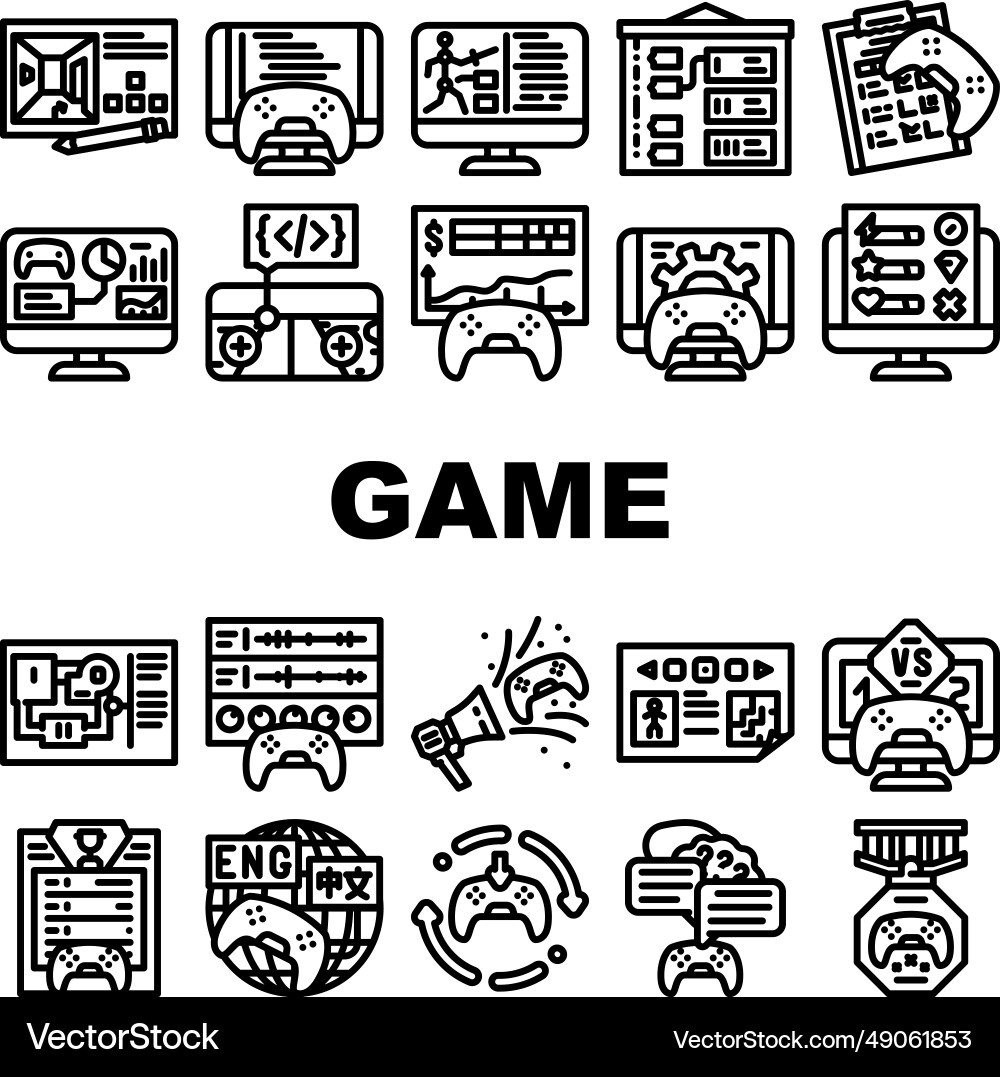 Game development software icons set Game development software icons set vector image