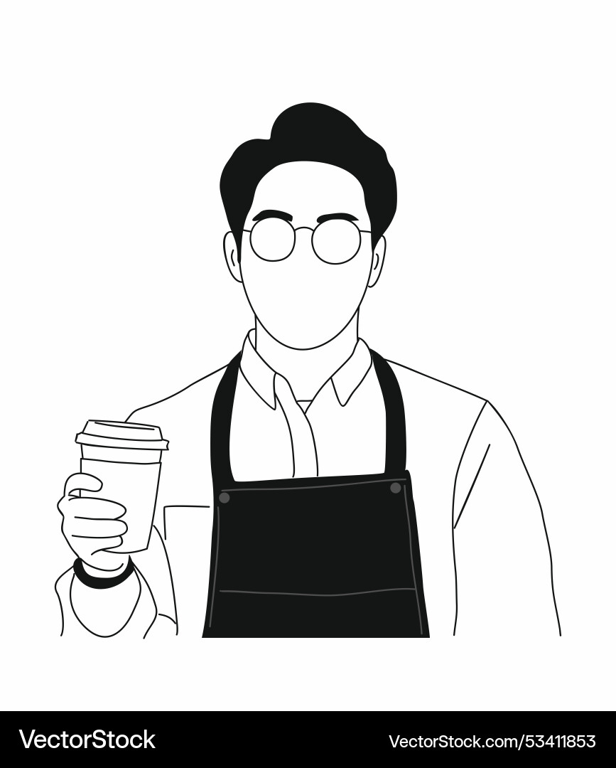 Happy Barista mit Kaffeetasse wegnehmen Happy Barista mit Kaffeetasse wegnehmen vektorbild
