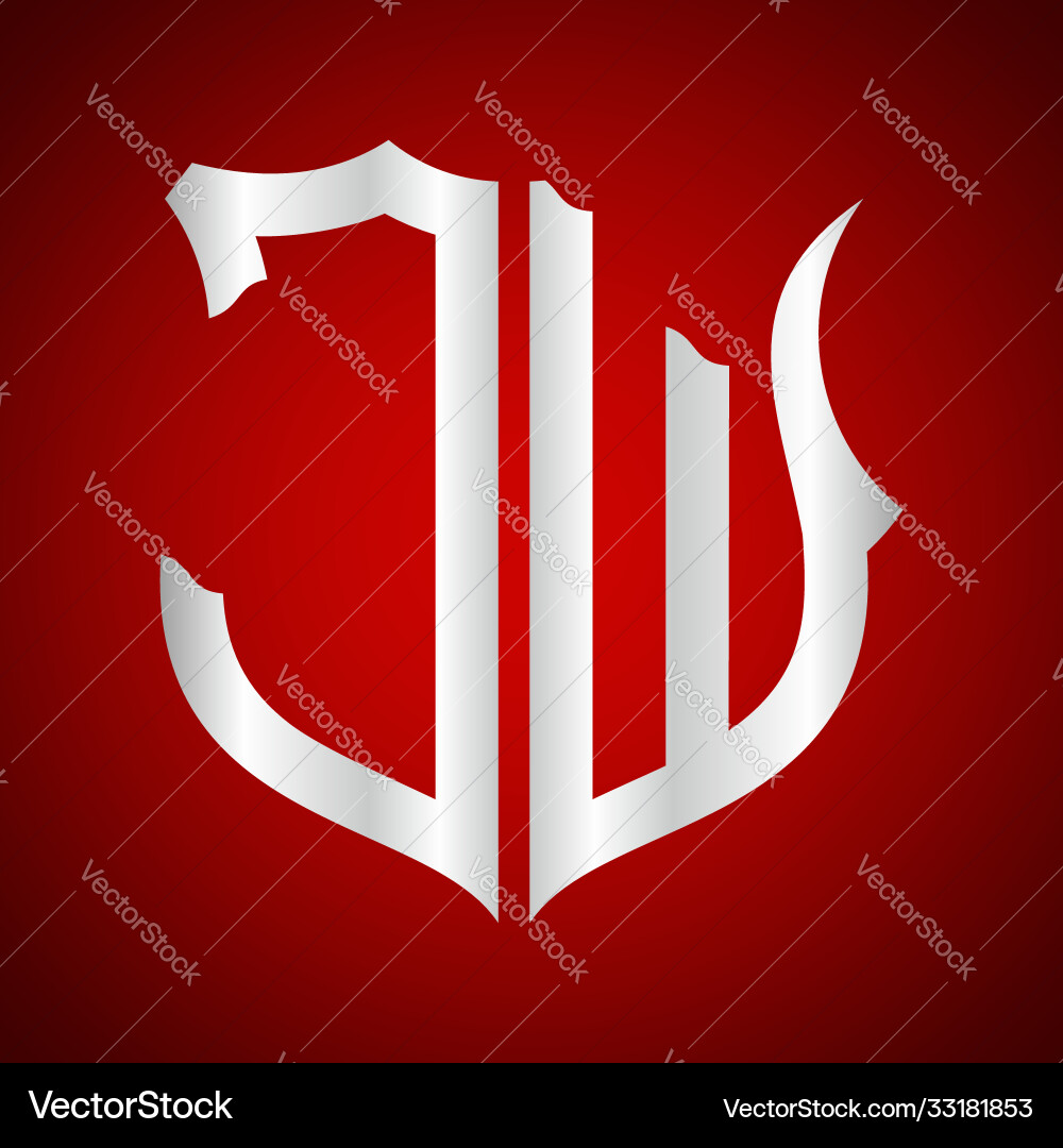 Initials j w shield shape with silver color Initials j w shield shape with silver color Vector Image