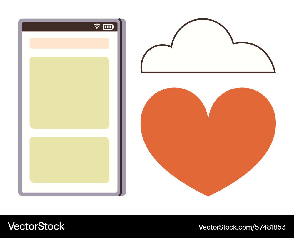 Mobile app interface with cloud and heart Mobile app interface with cloud and heart Vector Image