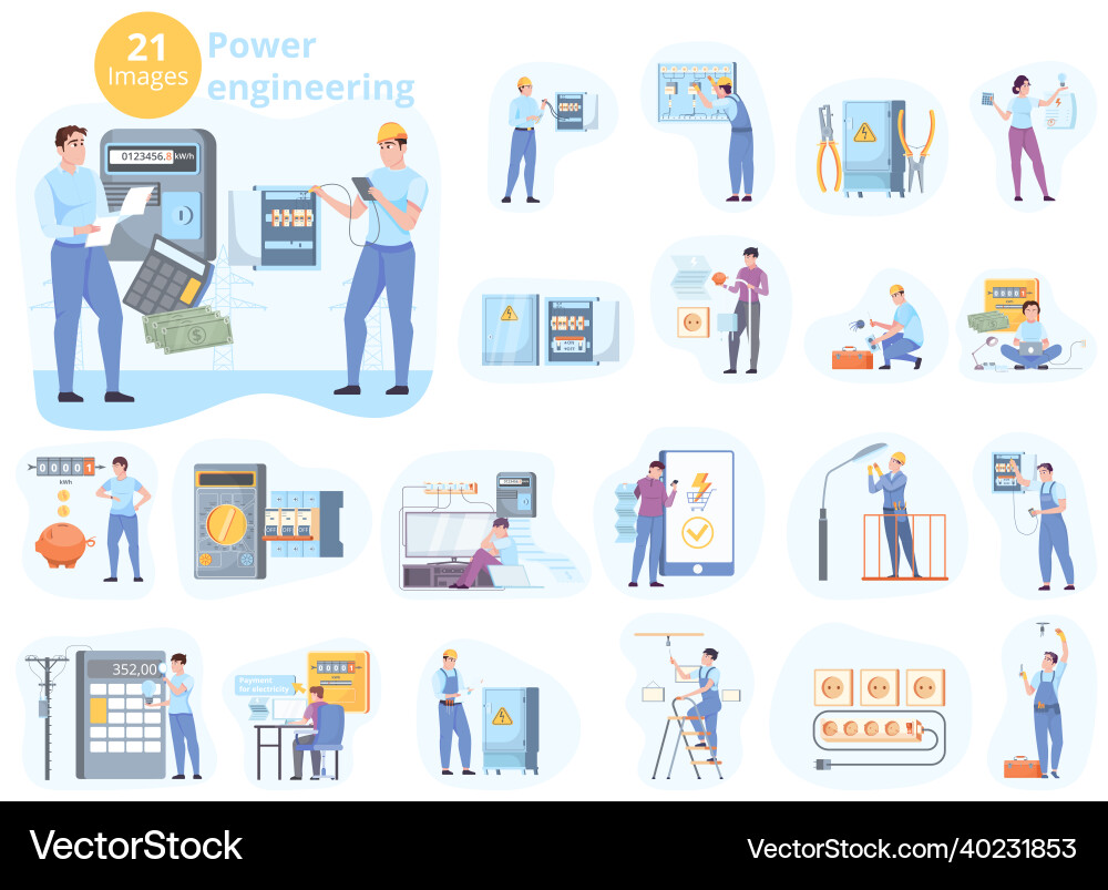 Power engineering flat set vector image