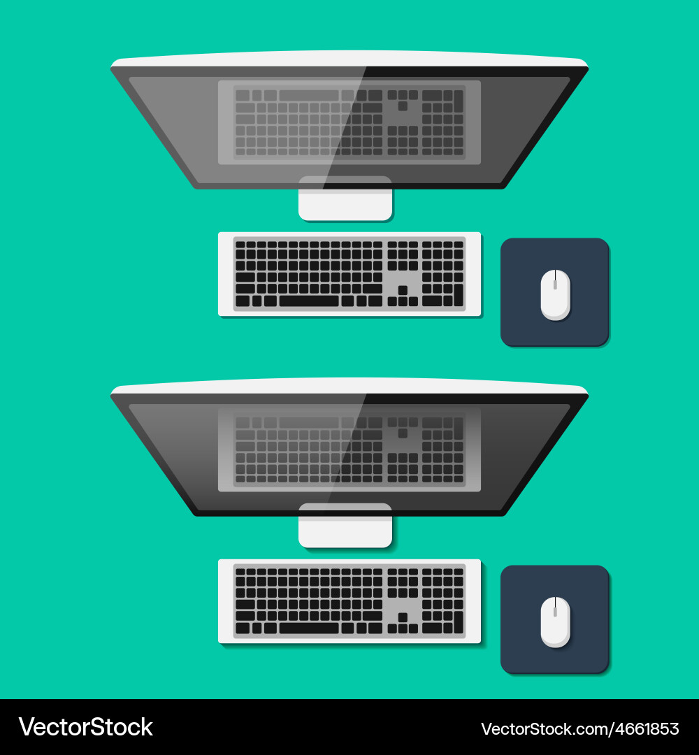 Set of computers in flat style top view vector image