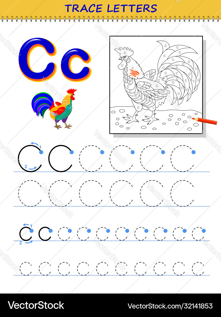 Tracing letter c for study alphabet printable Tracing letter c for study alphabet printable vector image
