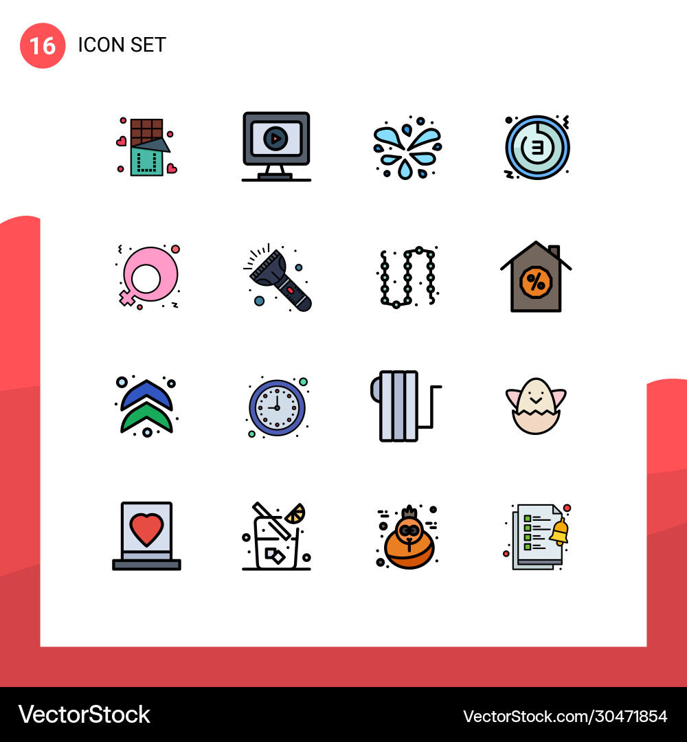 16 universal flat color filled lines set for web Vector Image