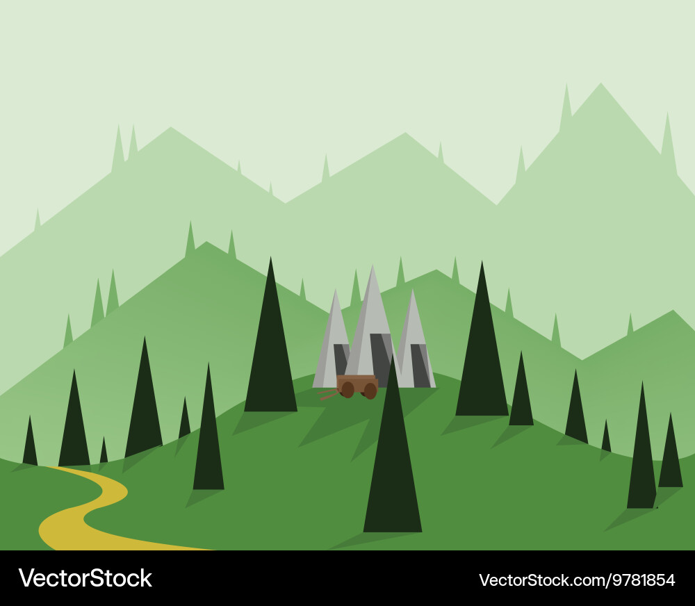 Abstract landscape design with green trees vector image