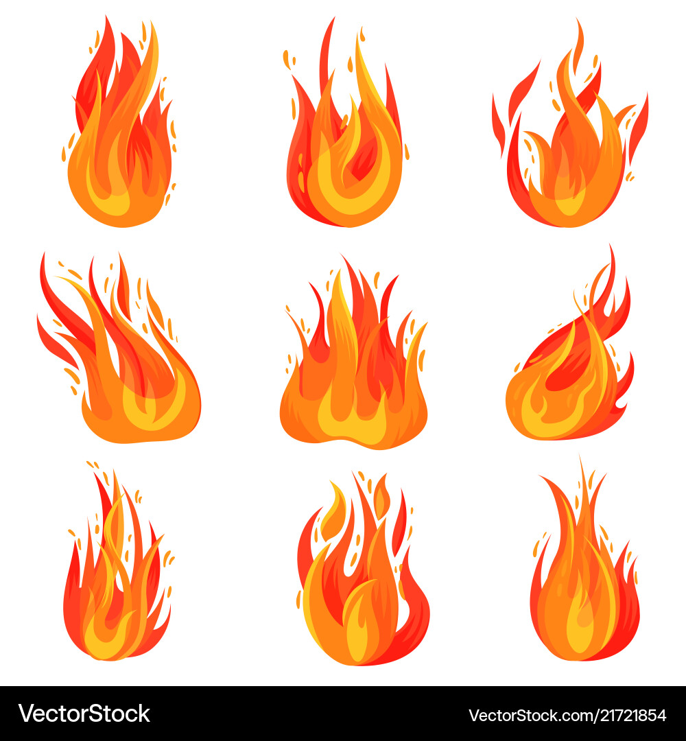 Bright Red-Orange Fire Icons Vector Image