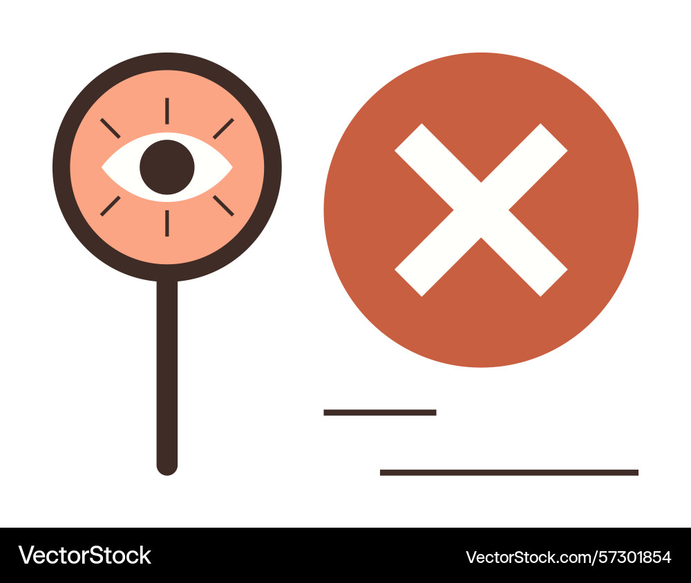 Eye in magnifier and red cross symbolizing error Eye in magnifier and red cross symbolizing error vector image