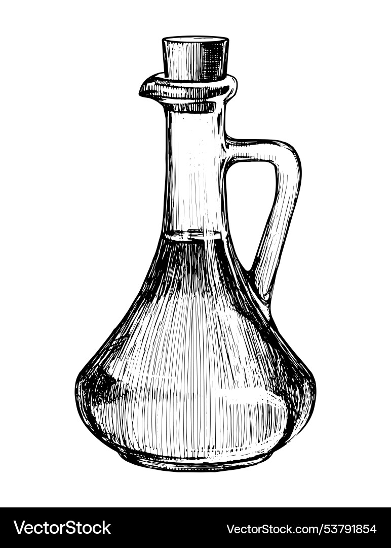 Glass jug with handle and liquid ink drawing Vector Image