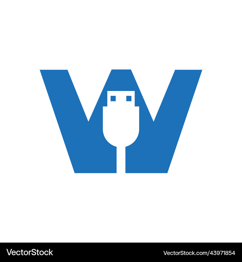 Initial letter w usb symbol design computer vector image