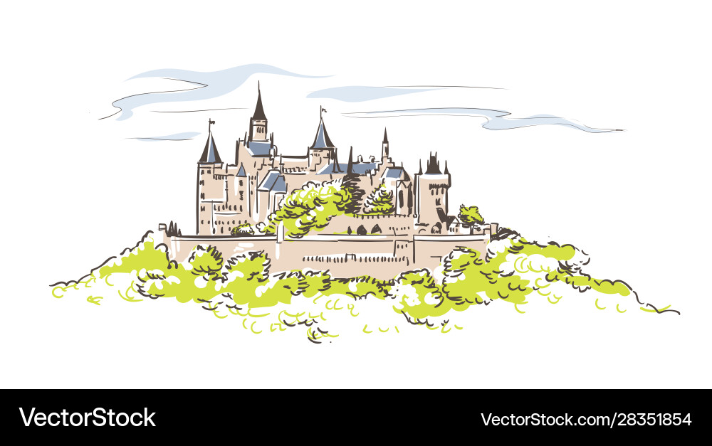 Line art isolated hohenzollern castle sketch Line art isolated hohenzollern castle sketch vector image