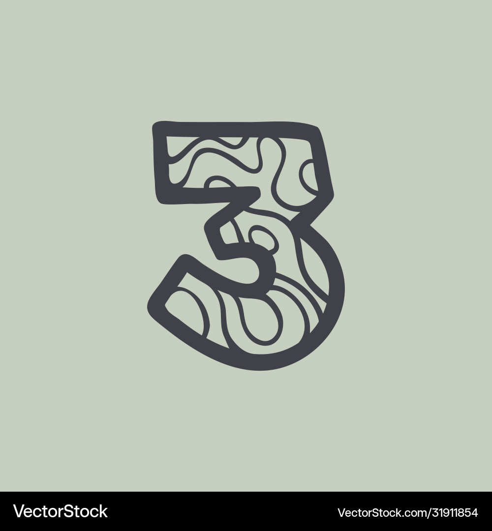 Number three logo with waves line pattern vector image