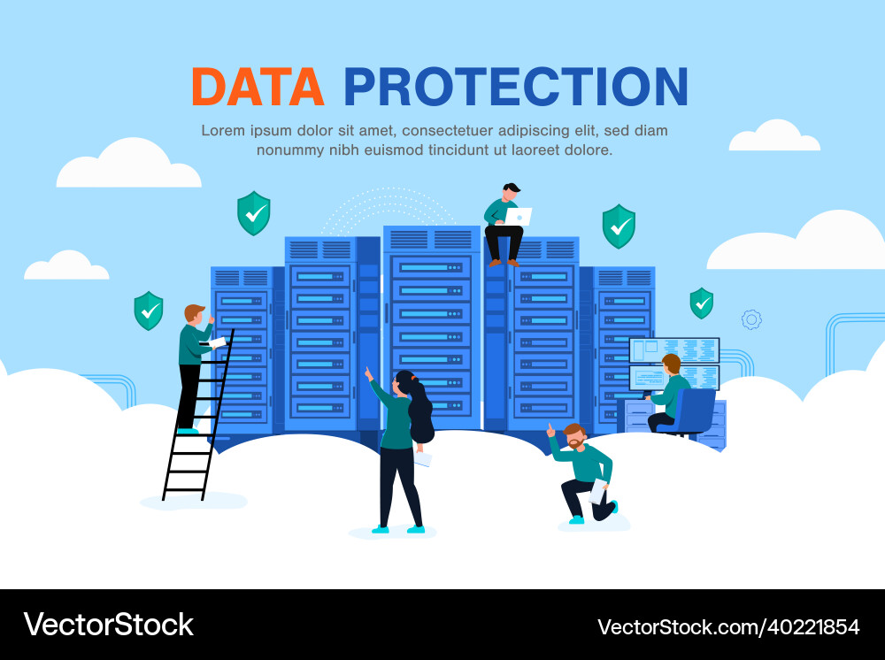 People working to protect server data from network People working to protect server data from network vector image