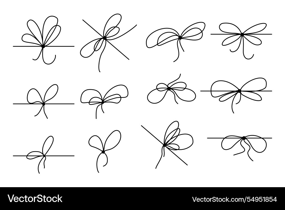 Ribbon bows set with simple line design Ribbon bows set with simple line design vector image