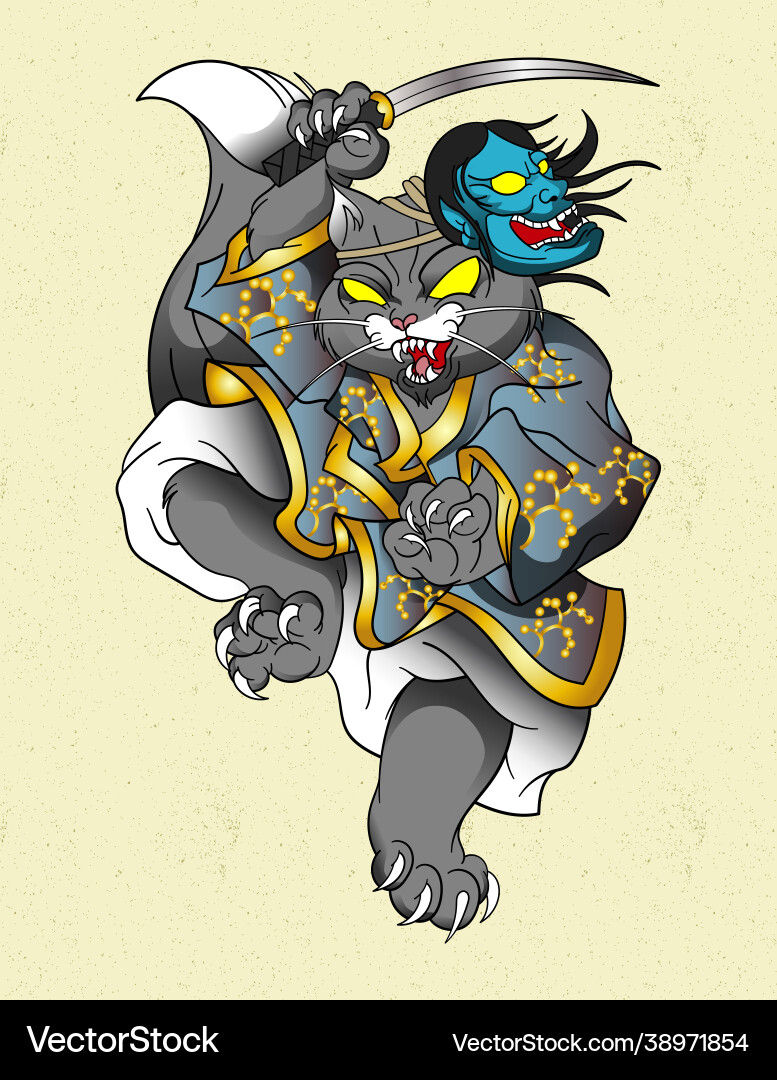 Samurai cat Royalty Free Vector Image - VectorStock
