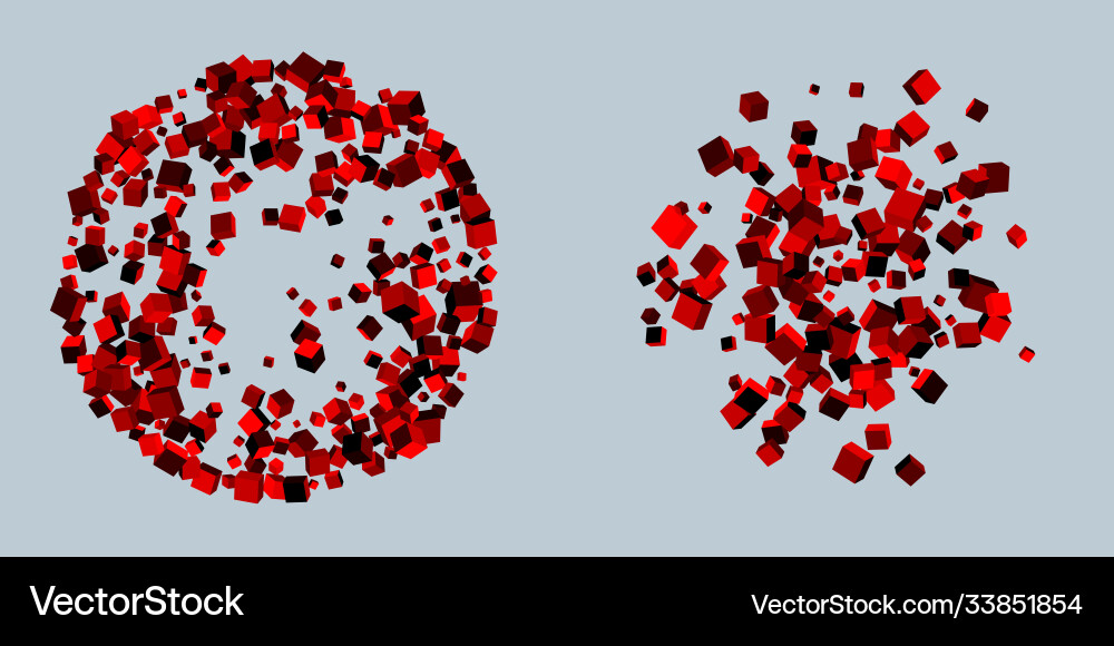 Set colorful cube shapes explosion splashes Set colorful cube shapes explosion splashes Vector Image