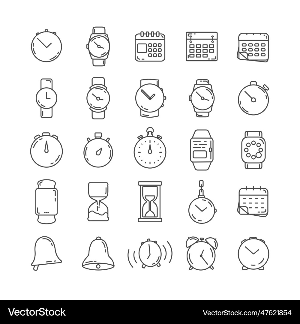 Time and clock line icon set with watch timer Time and clock line icon set with watch timer vector image
