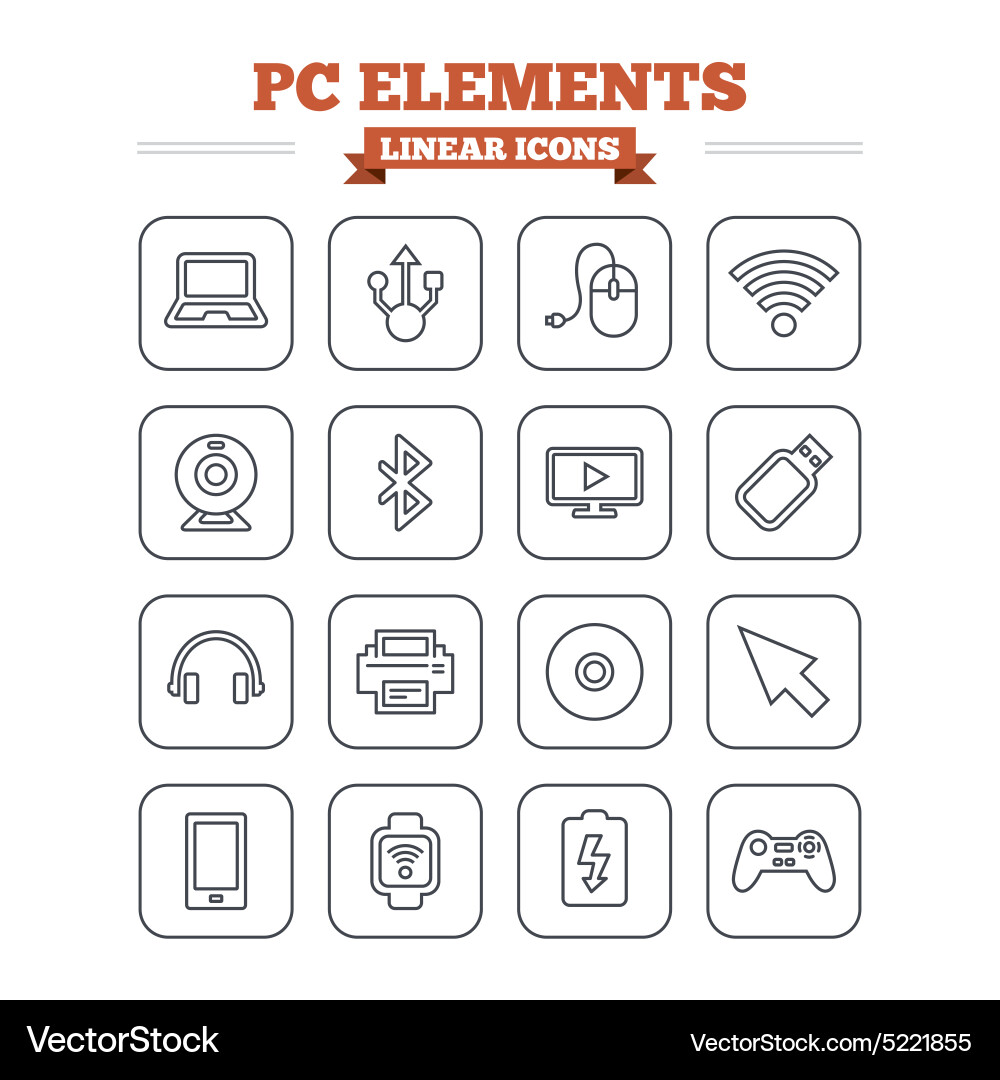 Computer elements linear icons set thin outline Vector Image