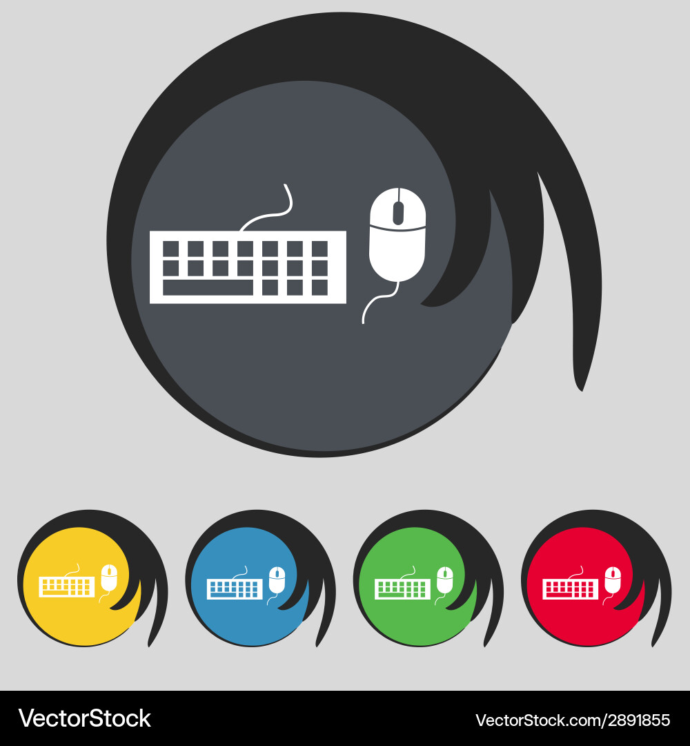 Computer keyboard and mouse icon set colourful vector image