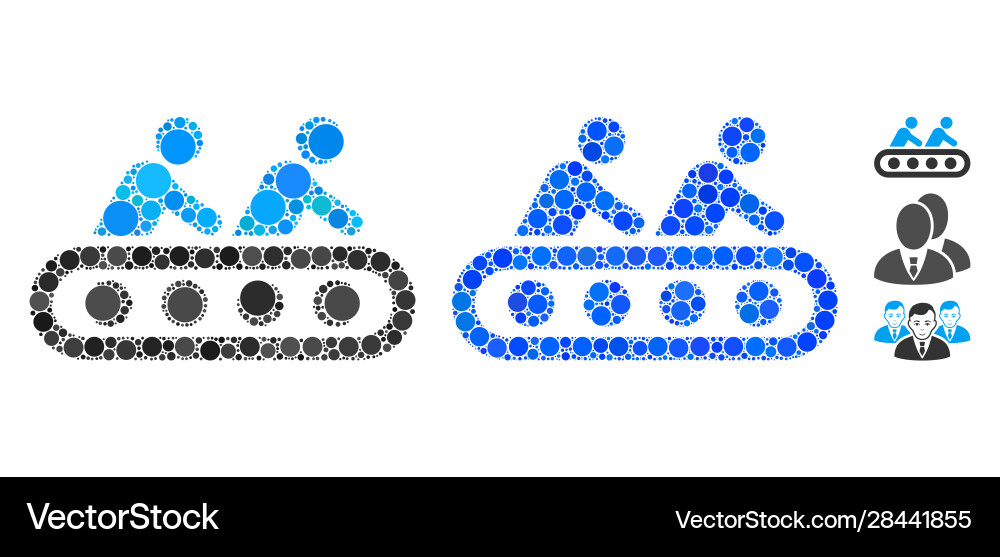 Conveyor workers mosaic icon spheric items Conveyor workers mosaic icon spheric items vector image